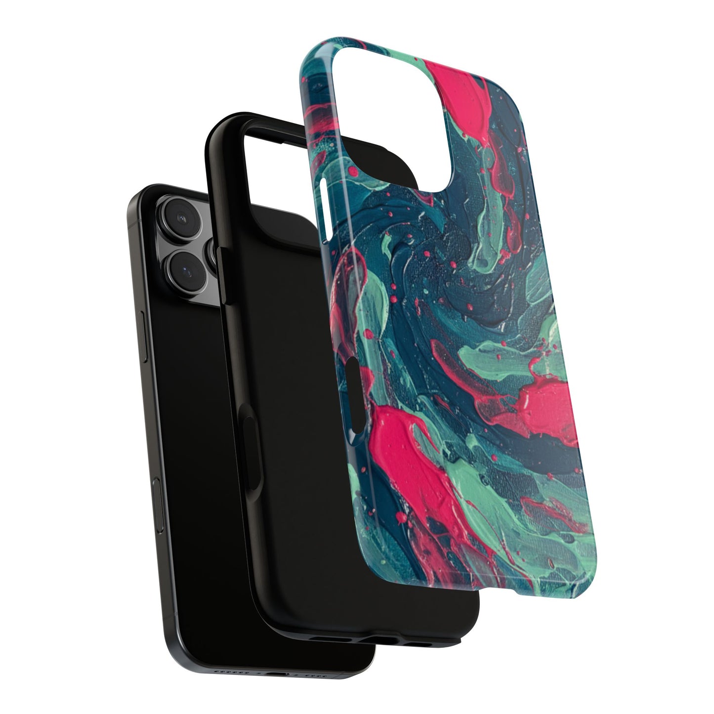iPhone Tough Cases Phone Cases for iPhone 14\15\16\17 – Dual Layer, Matte/Glossy Finish, iPhone 17 case for sale, Wireless Charging Compatible, Marbled Teal & Fuchsia Tough Phone Case