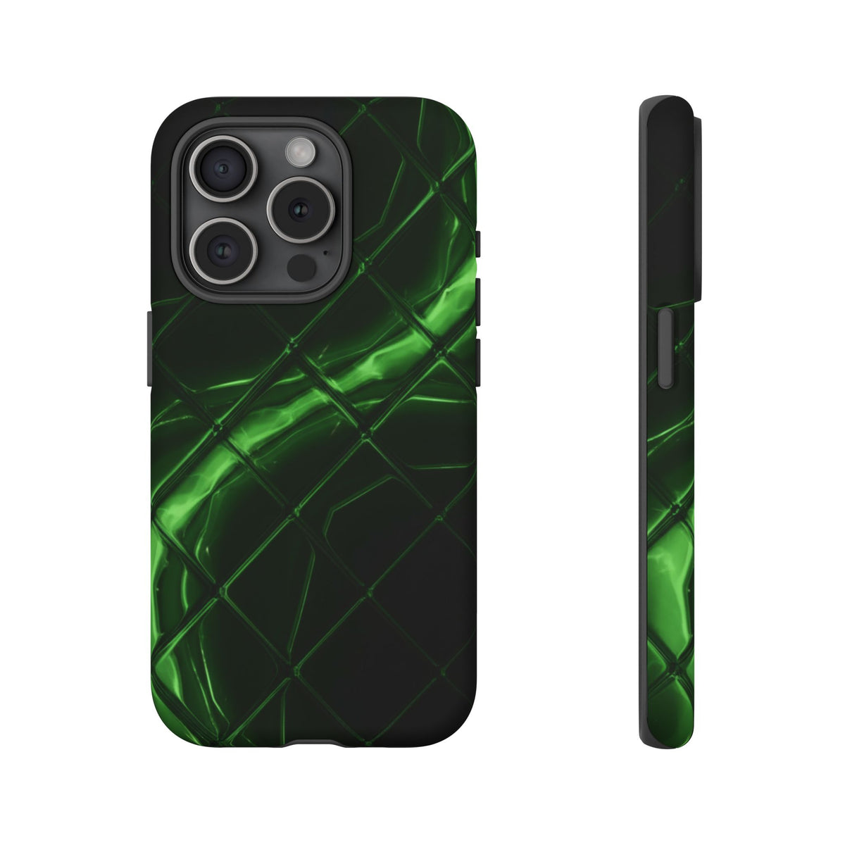 iPhone Tough Cases Phone Cases for iPhone 14\15\16\17 – Dual Layer, Matte/Glossy Finish, Wireless Charging Compatible. Green Neon Grid Phone Case — Protective Tough Case with Abstract Glow Design