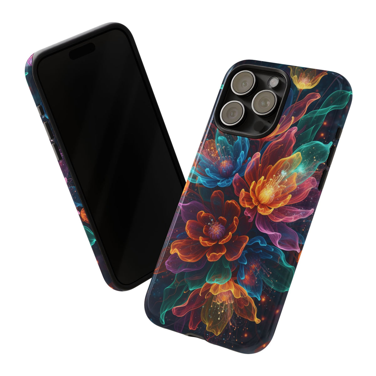 Floral Nebula Tough Phone Case — Colorful Cosmic Flower Protective Cover. iPhone Tough Cases Phone Cases for iPhone 14\15\16\17 – Dual Layer, Matte/Glossy Finish, Wireless Charging Compatible