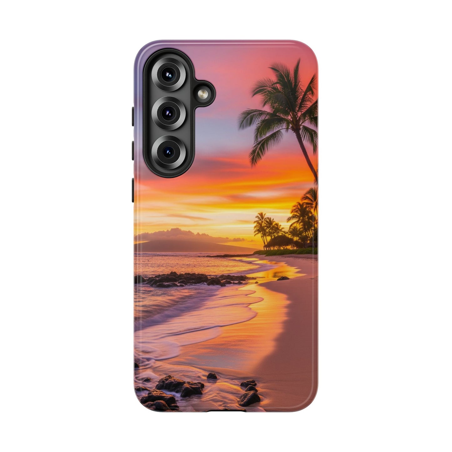 Tough Cases Phone Cases for Samsung Galaxy S26/S25/S24/S23/S22 – Dual Layer, Matte/Glossy Finish, Wireless Charging CompatibleTropical Sunset Phone Case — Sunset Beach Palm Tree Tough Case