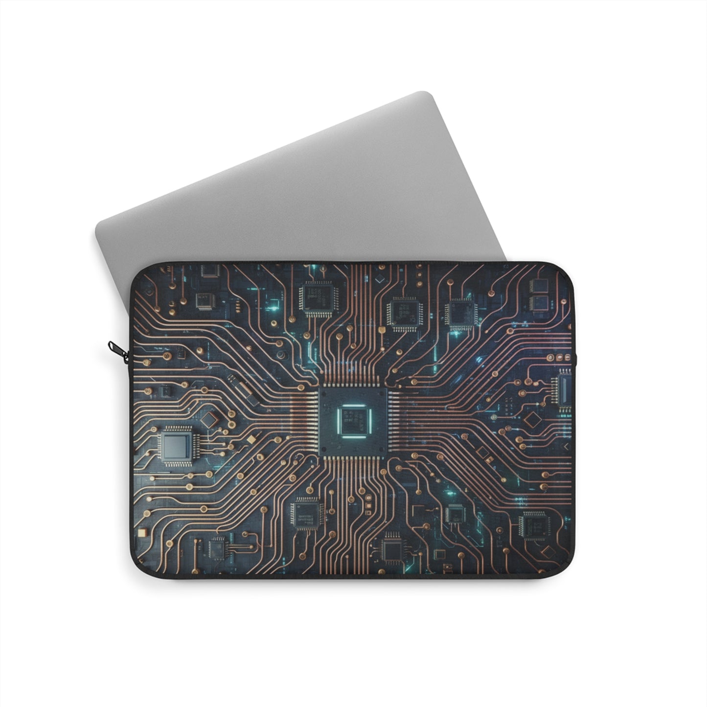 Circuit Board Laptop Sleeve — Tech Microchip Design, printed design evokes the silent hum of processors and data flowing along copper, Tech Accessories