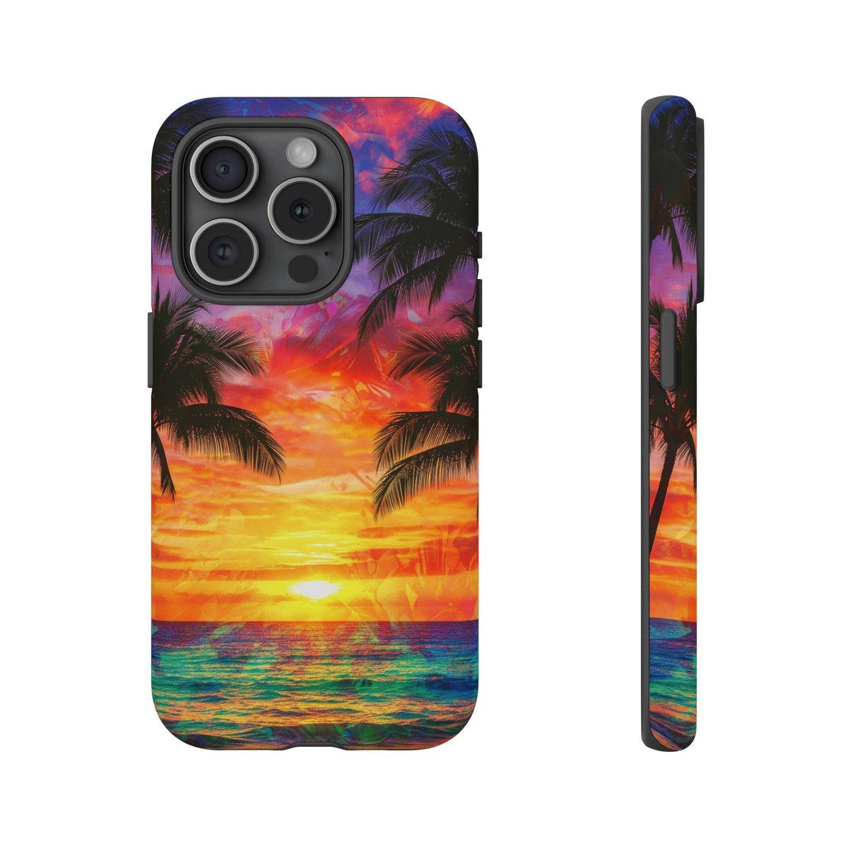 iPhone Tough Cases Phone Cases for iPhone 14\15\16\17. Tropical Sunset Phone Case — Palm Tree Beach Protective Cover