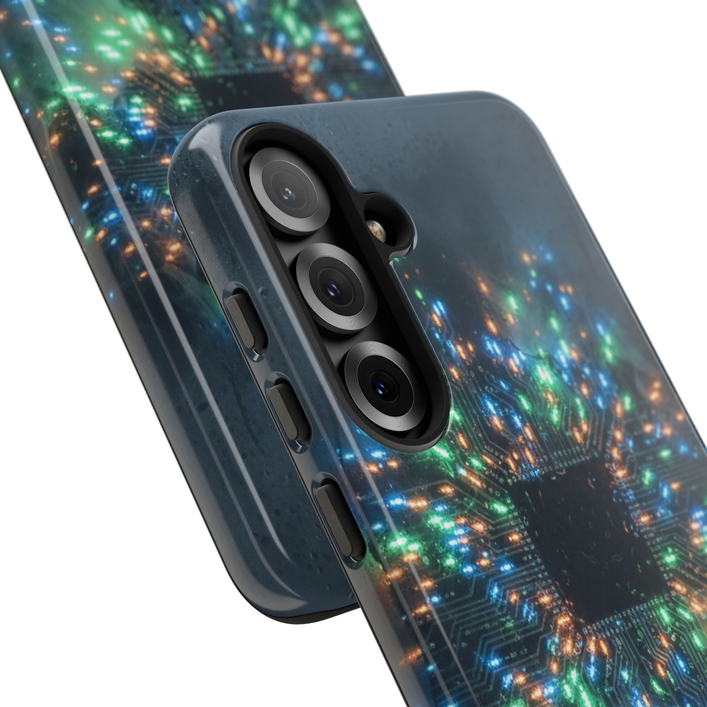 Tough Cases for Samsung Galaxy S25/S24/S23/S22 – Dual Layer, Matte/Glossy Finish, Wireless Charging CompatibleGalaxy, Circuit Phone Case — Colorful Microchip Glow Protective Tough Case