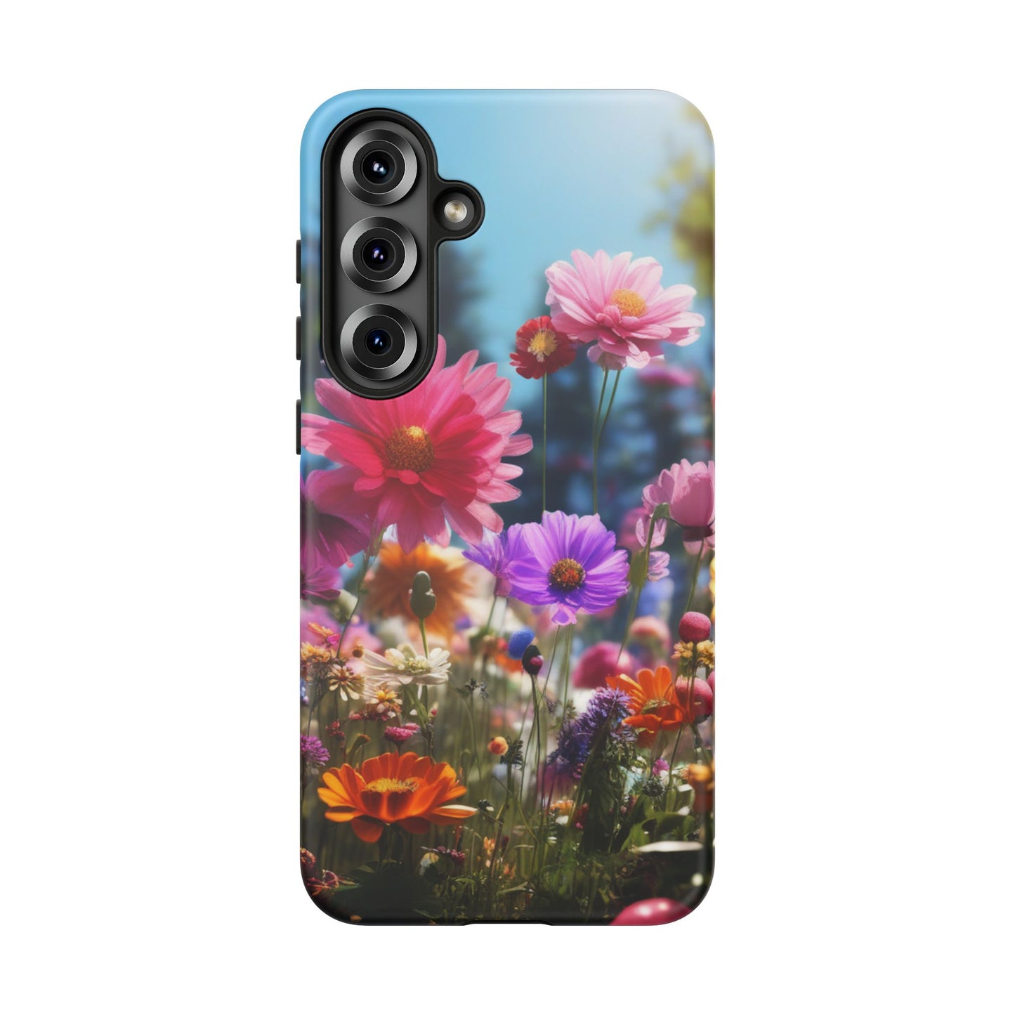 Tough Cases Phone Cases for Samsung Galaxy S25/S24/S23 – Dual Layer, Matte/Glossy Finish, Wireless Charging Compatible, Floral Meadow Tough Phone Case – Colorful Wildflower Protective Cover