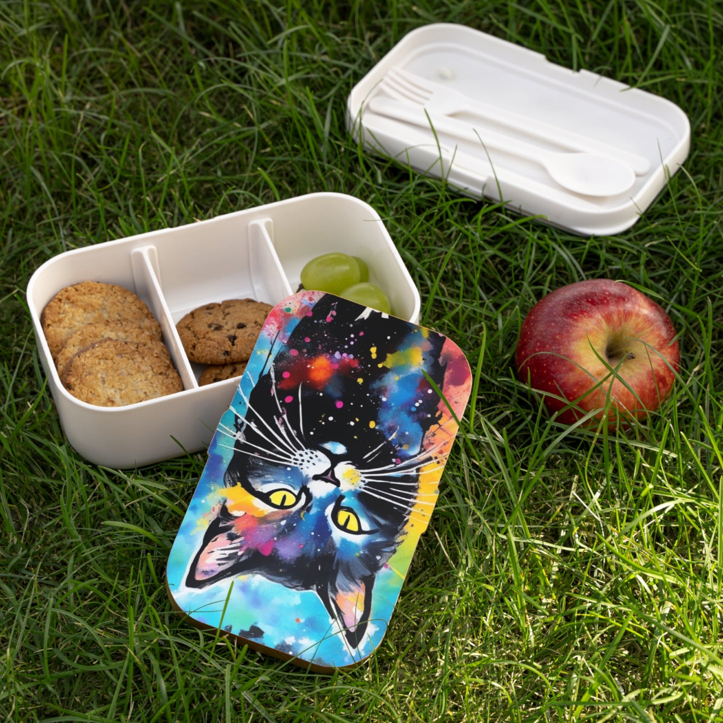 Colorful Galaxy Cat Bento Box — Artistic Cat Lunch Box for Kids & Adults