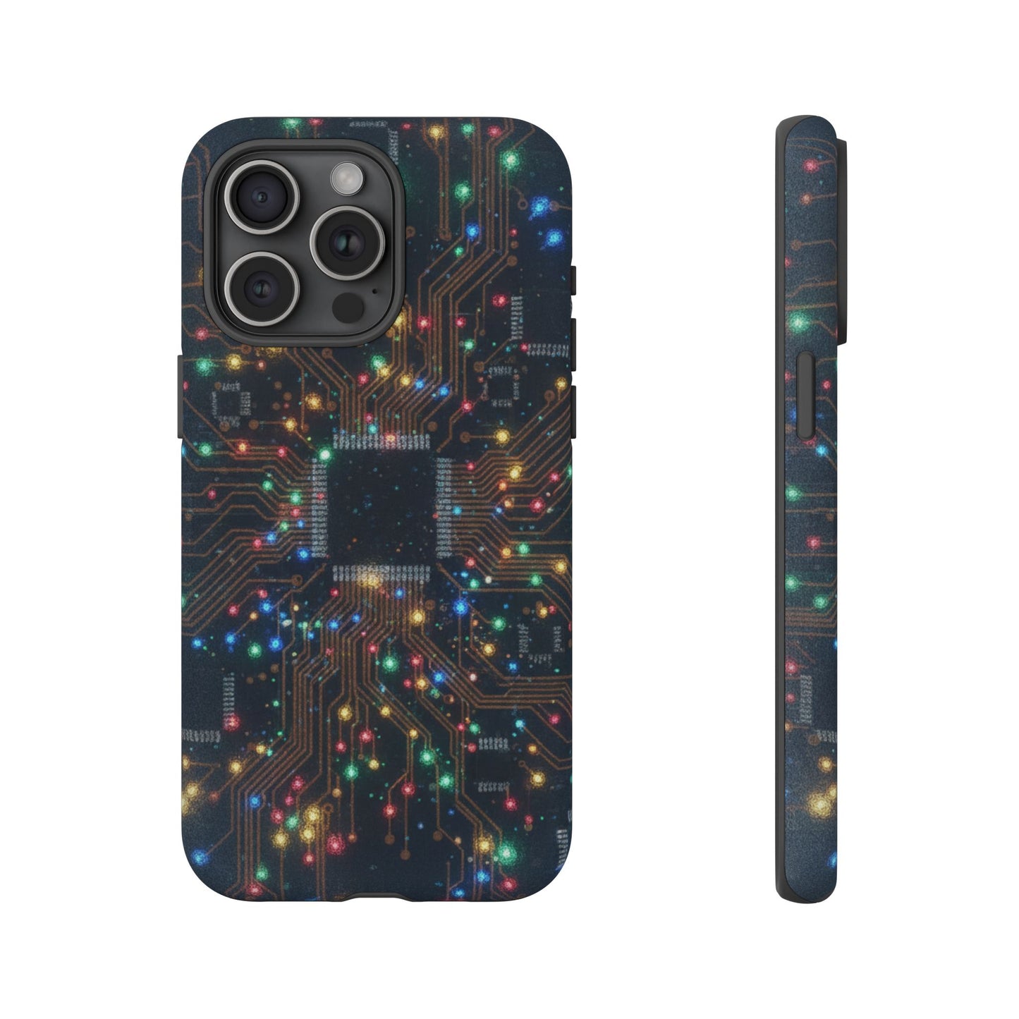 iPhone Tough Cases Phone Cases for iPhone 14\15\16\17 – Dual Layer, Matte/Glossy Finish, Wireless Charging Compatible, Circuit Board Phone Case – Colorful Microchip Tech Design, Durable Tough Case