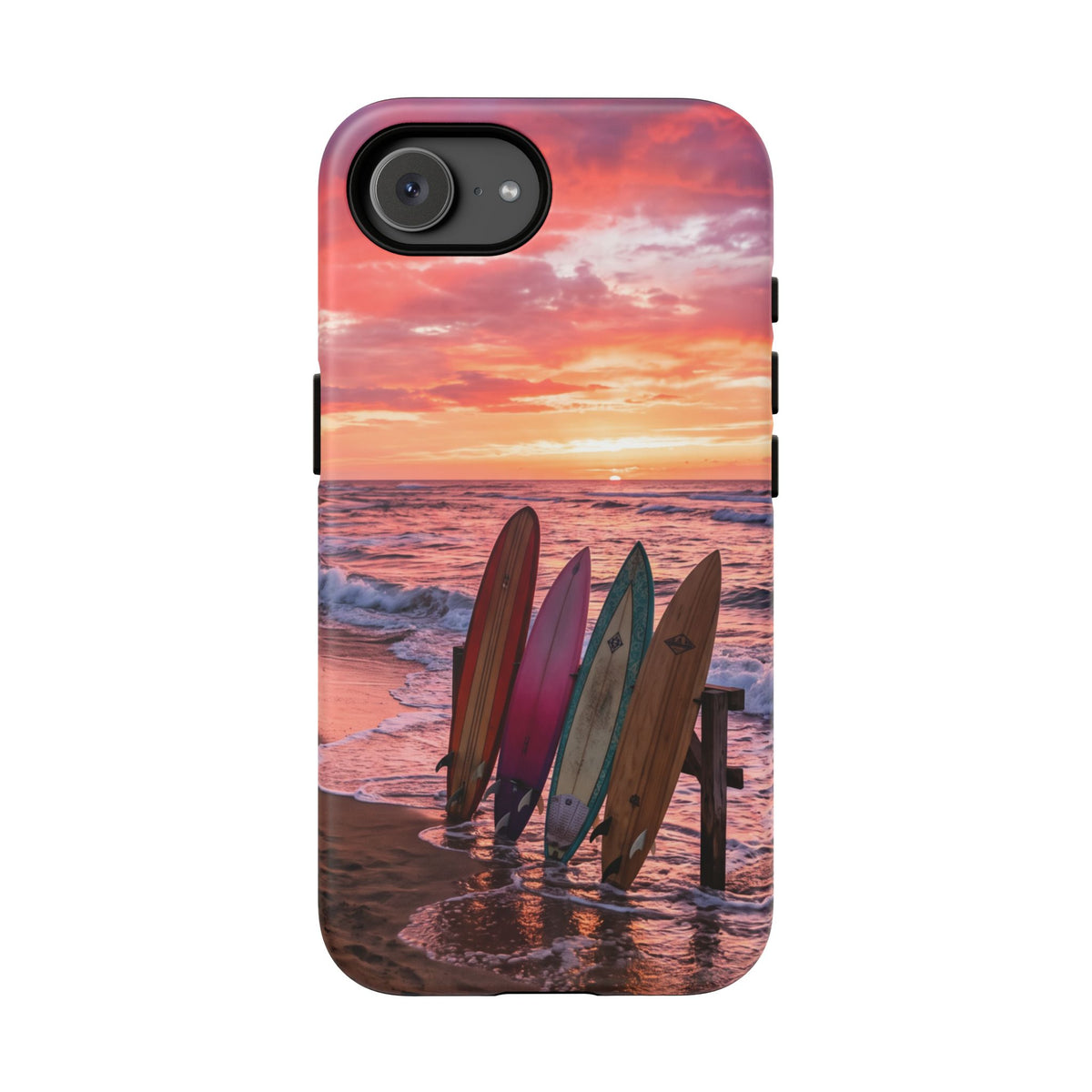 iPhone Tough Cases Phone Cases for iPhone 16\17\18 – Dual Layer, Matte/Glossy Finish, Wireless Charging Compatible. Phone Case - Sunset Surfboard Beach Case