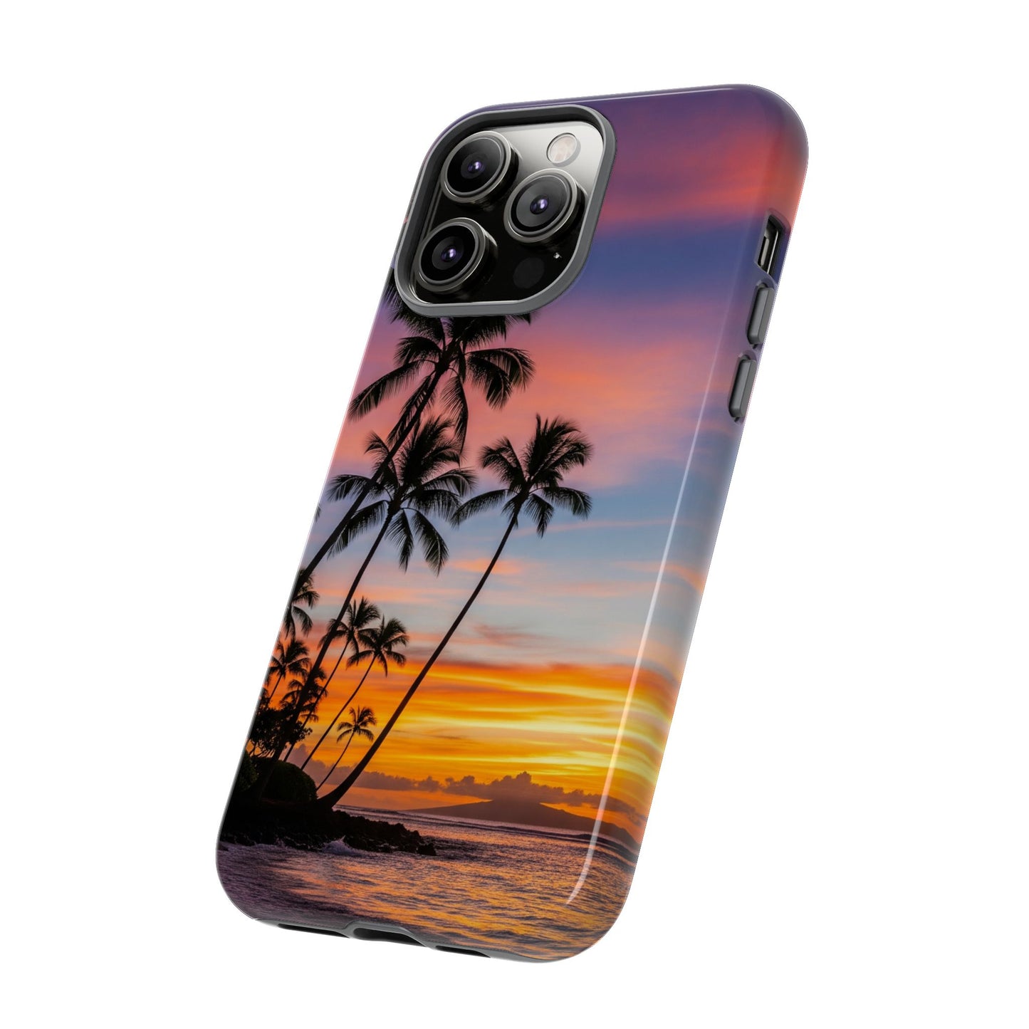 iPhone Tough Cases Phone Cases for iPhone 14\15\16\17 – Dual Layer, Matte/Glossy Finish, Wireless Charging Compatible, Tropical Sunset Phone Case — Palm Tree Beach iPhone Case, iPhone 17 Protective Case