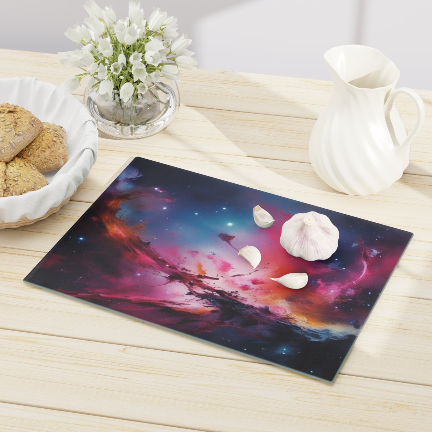 Tempered Glass Cutting Board – Hygienic, Scratch-Resistant, Dishwasher-Safe | Modern Kitchen Essential, Galaxy-themed Cutting Board - Cosmic Kitchen Decor for Space Lovers