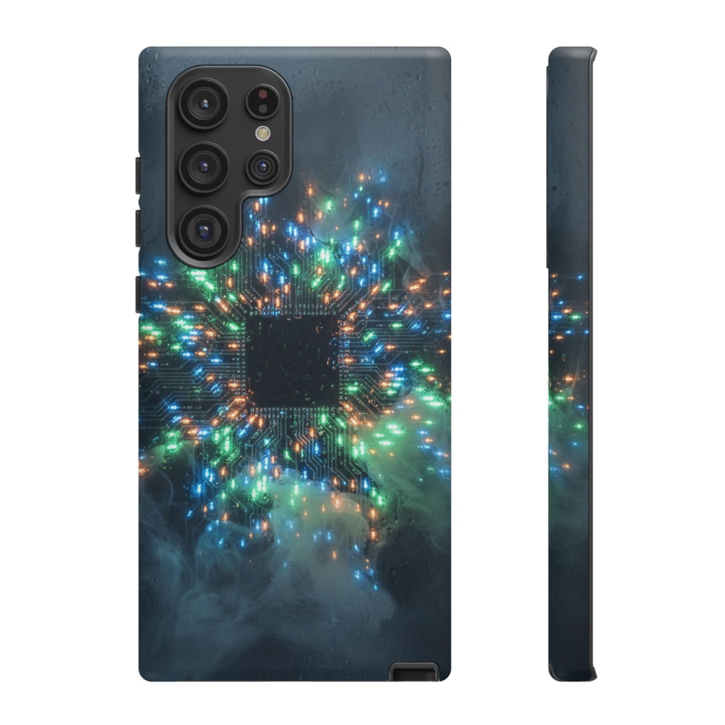 Tough Cases for Samsung Galaxy S25/S24/S23/S22 – Dual Layer, Matte/Glossy Finish, Wireless Charging CompatibleGalaxy, Circuit Phone Case — Colorful Microchip Glow Protective Tough Case