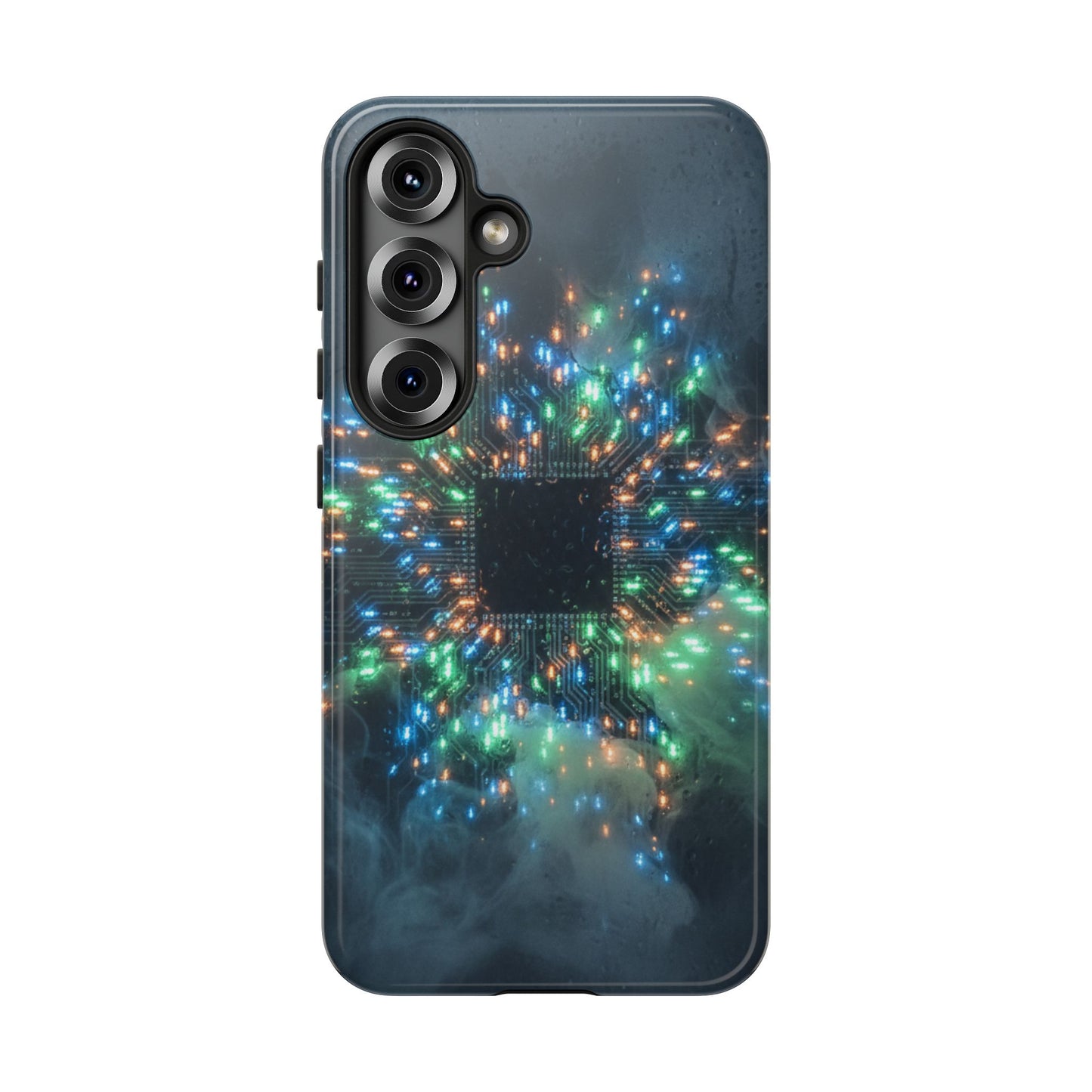 Tough Cases for Samsung Galaxy S25/S24/S23/S22 – Dual Layer, Matte/Glossy Finish, Wireless Charging CompatibleGalaxy, Circuit Phone Case — Colorful Microchip Glow Protective Tough Case