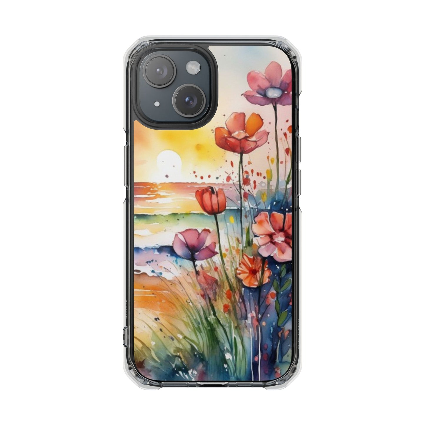 Floral Magnetic Phone Case for iPhone 14\15\16- Clear Impact Protection, Beach case, iphone 16 pro max, iPhone case