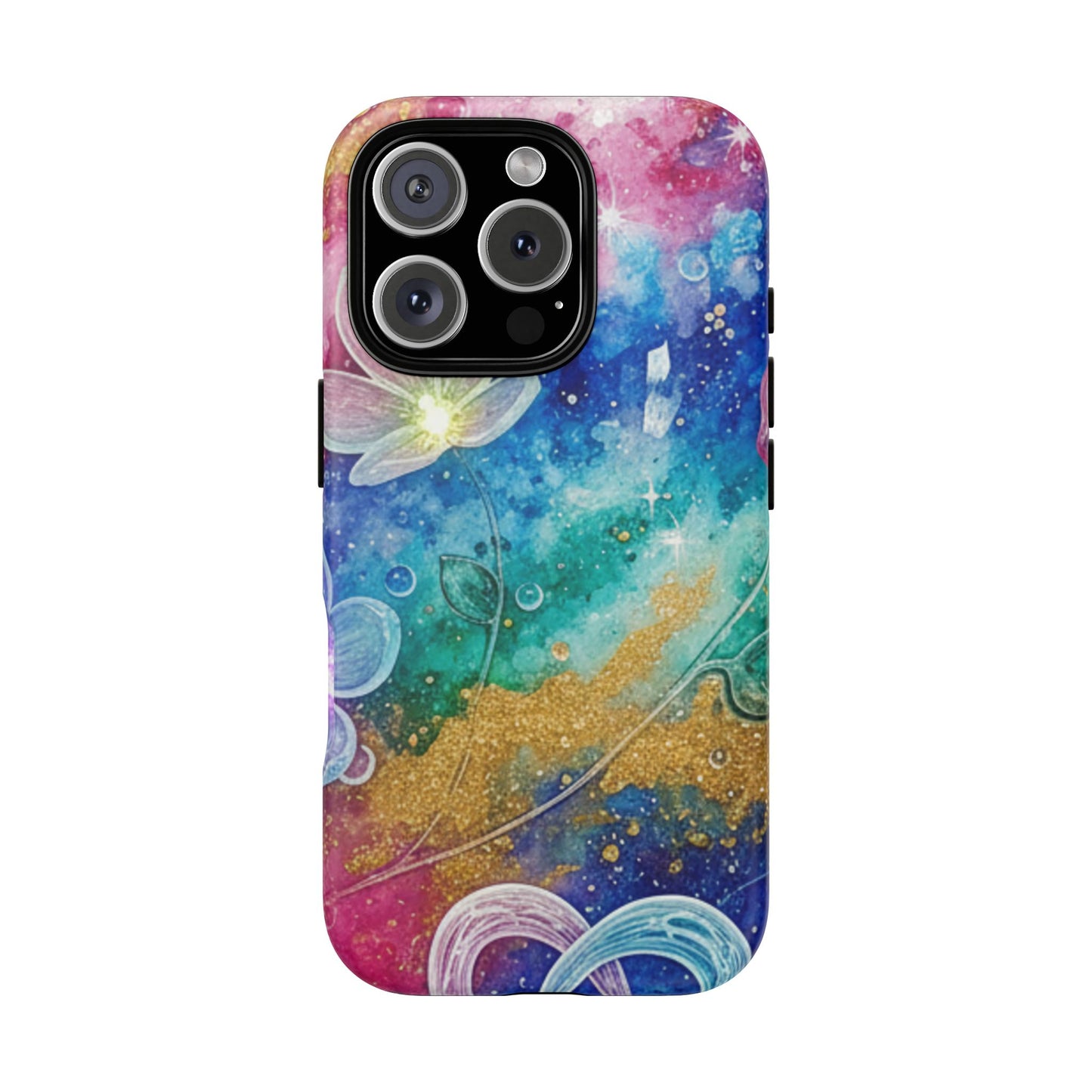 iPhone Tough Cases, iPhone 17 phone case, Phone Cases for iPhone 14\15\16\17 – Dual Layer, Matte/Glossy Finish, Wireless Charging Compatible, Galaxy Floral Tough Phone Case — Colorful Bubbles Design