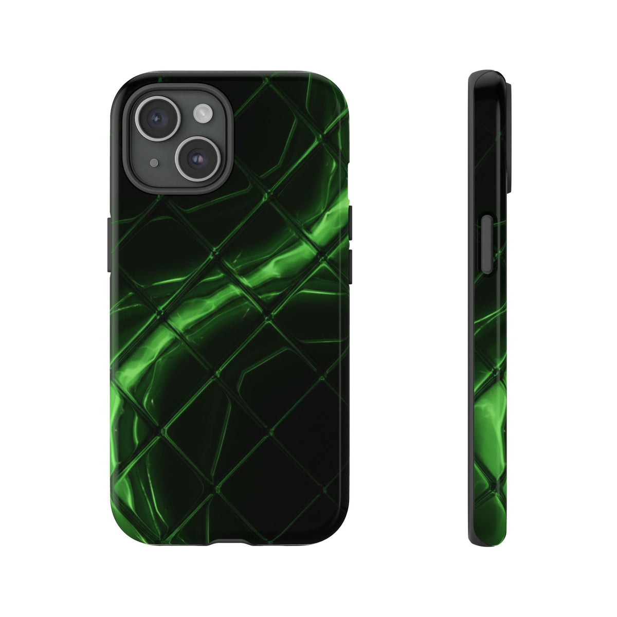 iPhone Tough Cases Phone Cases for iPhone 14\15\16\17 – Dual Layer, Matte/Glossy Finish, Wireless Charging Compatible. Green Neon Grid Phone Case — Protective Tough Case with Abstract Glow Design