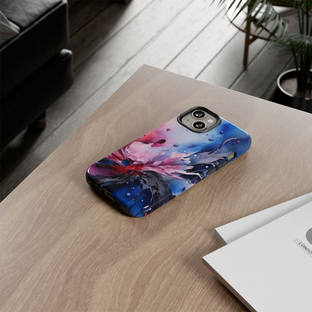Tough Case — Abstract Pink & Blue Phone Case. iPhone Tough Cases Phone Cases for iPhone 17/16/15/14 – Dual Layer, Matte/Glossy Finish, Wireless Charging Compatible