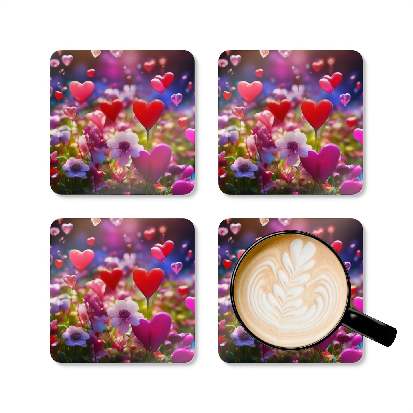 Heartfelt Floral Cork Coaster Set, Kitchen Decor, Gifts for Her