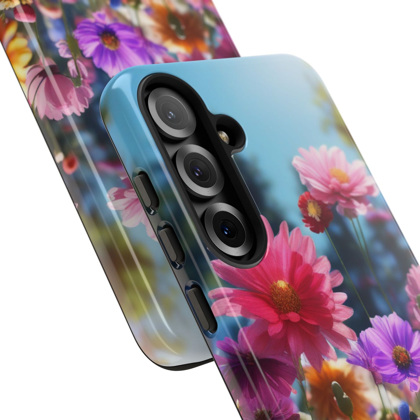 Tough Cases Phone Cases for Samsung Galaxy S25/S24/S23 – Dual Layer, Matte/Glossy Finish, Wireless Charging Compatible, Floral Meadow Tough Phone Case – Colorful Wildflower Protective Cover