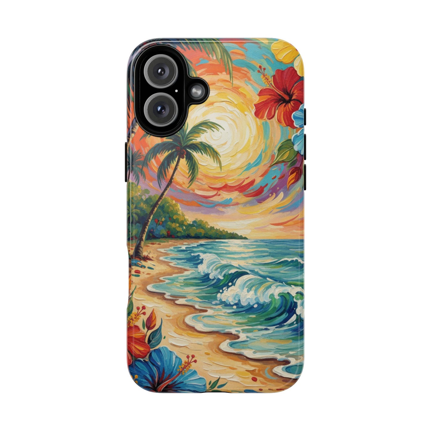 iPhone Tough Cases Phone Cases for iPhone 14\15\16\17 – Dual Layer, Matte/Glossy Finish, Wireless Charging Compatible, Tropical Sunset Phone Case — Beach Palm Tree Protective Tough Case, iPhone 17 protective case