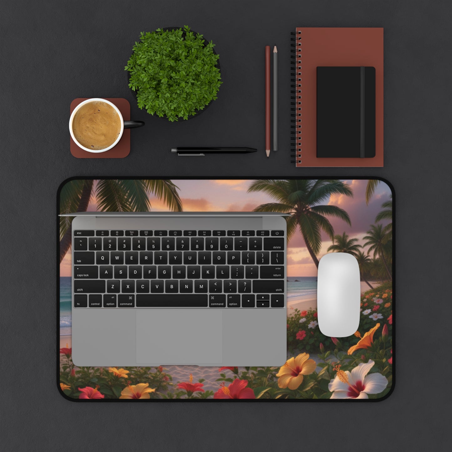 Large Gaming Mouse Pad – Premium Mouse Pad & Tech Accessory for Home & Office, Premium Desk Mat, Gaming Mouse Pad, Non-slip, Tropical Sunset Beach Desk Mat — Scenic Palm Tree & Hibiscus Mouse Pad