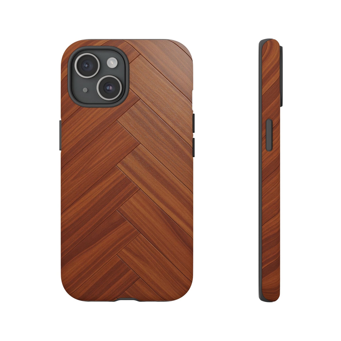 iPhone Tough Cases Phone Cases for iPhone 14\15\16\17 – Dual Layer, Matte/Glossy Finish, Wireless Charging Compatible. Plastic Woodgrain Herringbone Design Phone Case