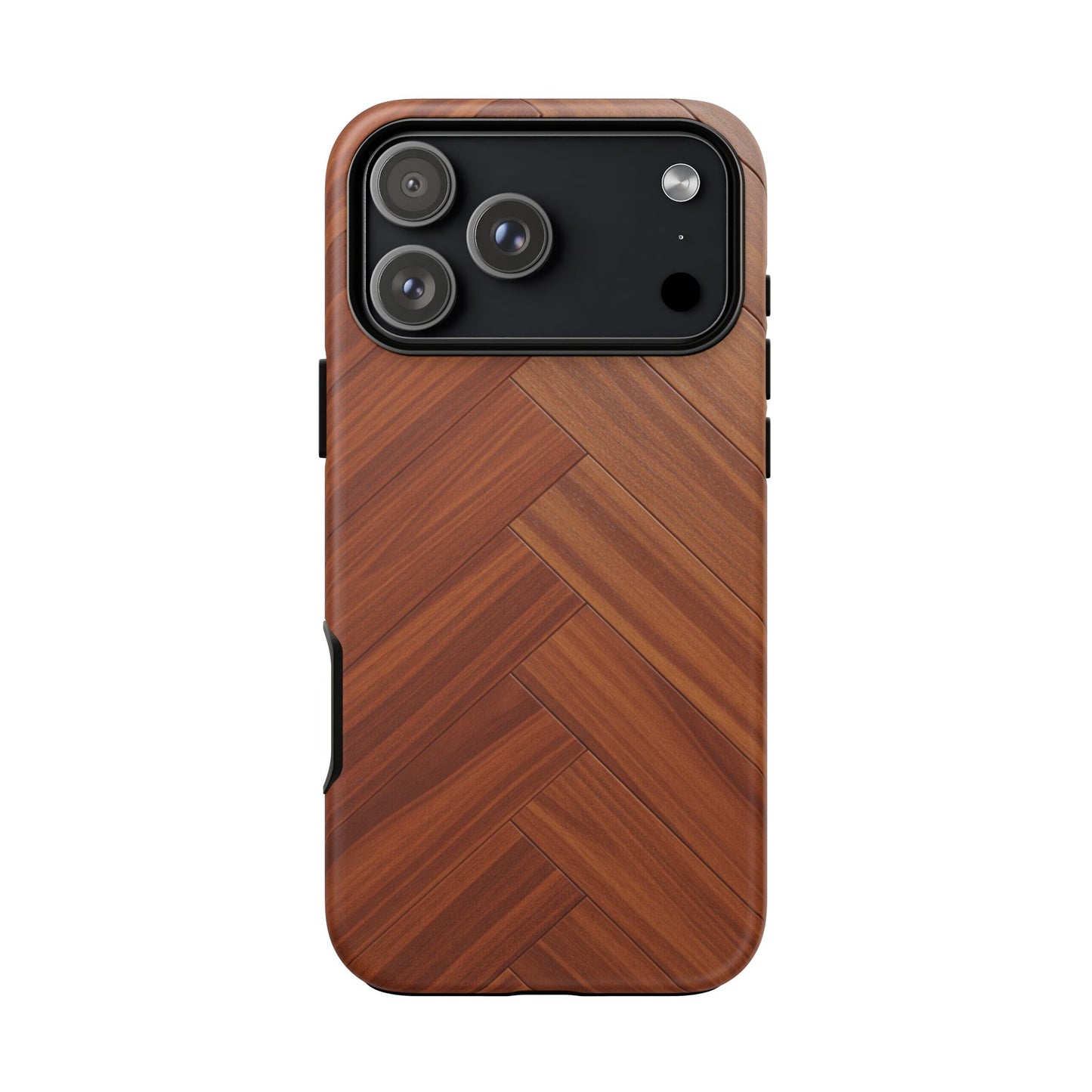 iPhone Tough Cases Phone Cases for iPhone 14\15\16\17 – Dual Layer, Matte/Glossy Finish, Wireless Charging Compatible. Plastic Woodgrain Herringbone Design Phone Case
