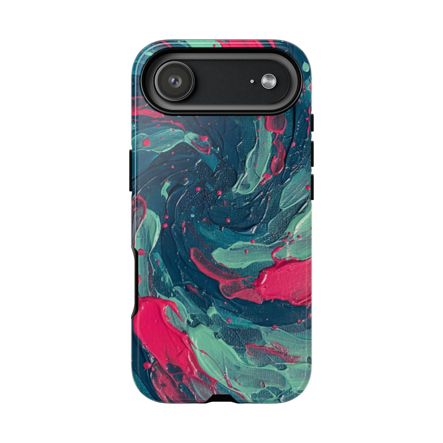 iPhone Tough Cases Phone Cases for iPhone 14\15\16\17 – Dual Layer, Matte/Glossy Finish, iPhone 17 case for sale, Wireless Charging Compatible, Marbled Teal & Fuchsia Tough Phone Case