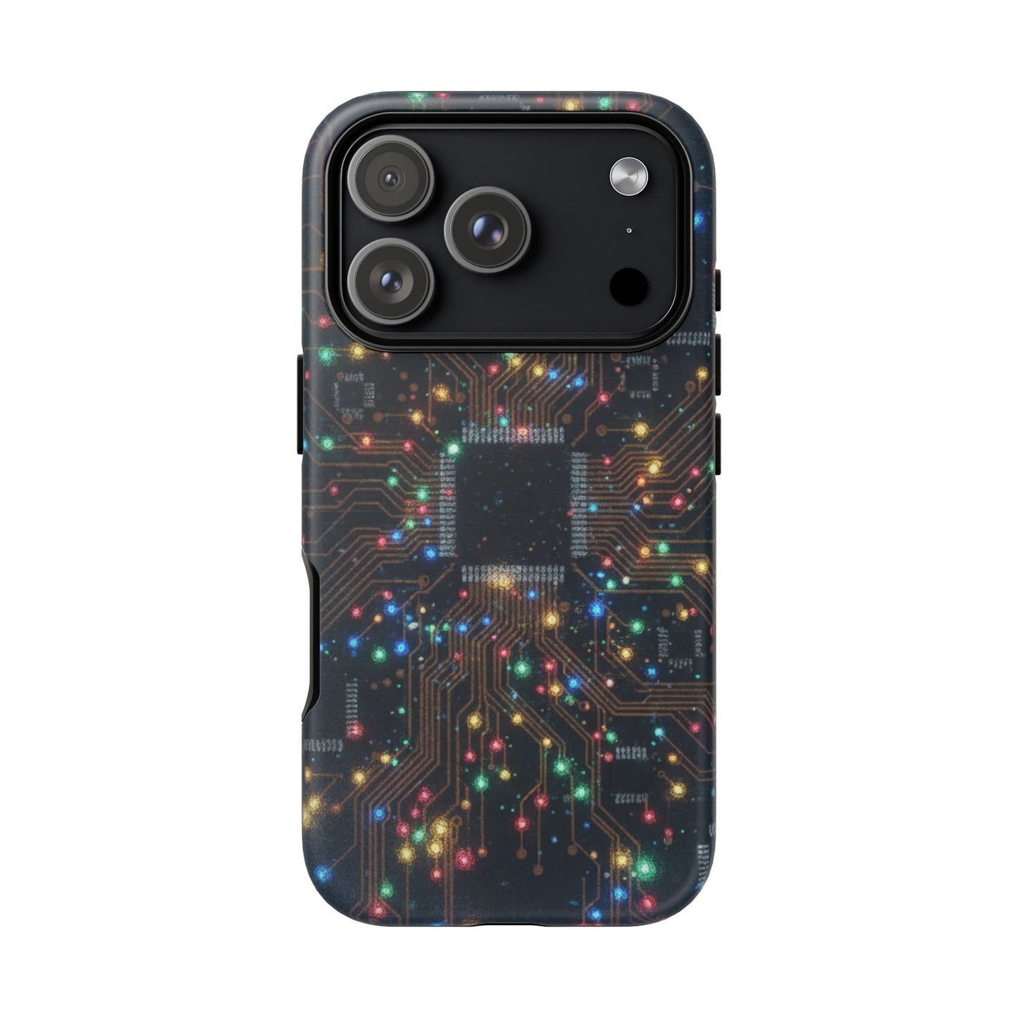 iPhone Tough Cases Phone Cases for iPhone 14\15\16\17 – Dual Layer, Matte/Glossy Finish, Wireless Charging Compatible, Circuit Board Phone Case – Colorful Microchip Tech Design, Durable Tough Case
