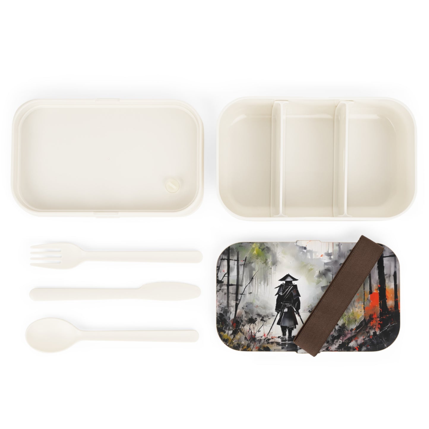 Stylish Bento Box Lunchbox – Portable, Designed Food Container with Wooden Lid & Two Moveable Compartments for Work, School & Picnics