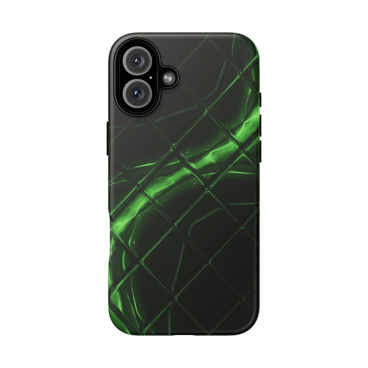 iPhone Tough Cases Phone Cases for iPhone 14\15\16\17 – Dual Layer, Matte/Glossy Finish, Wireless Charging Compatible. Green Neon Grid Phone Case — Protective Tough Case with Abstract Glow Design