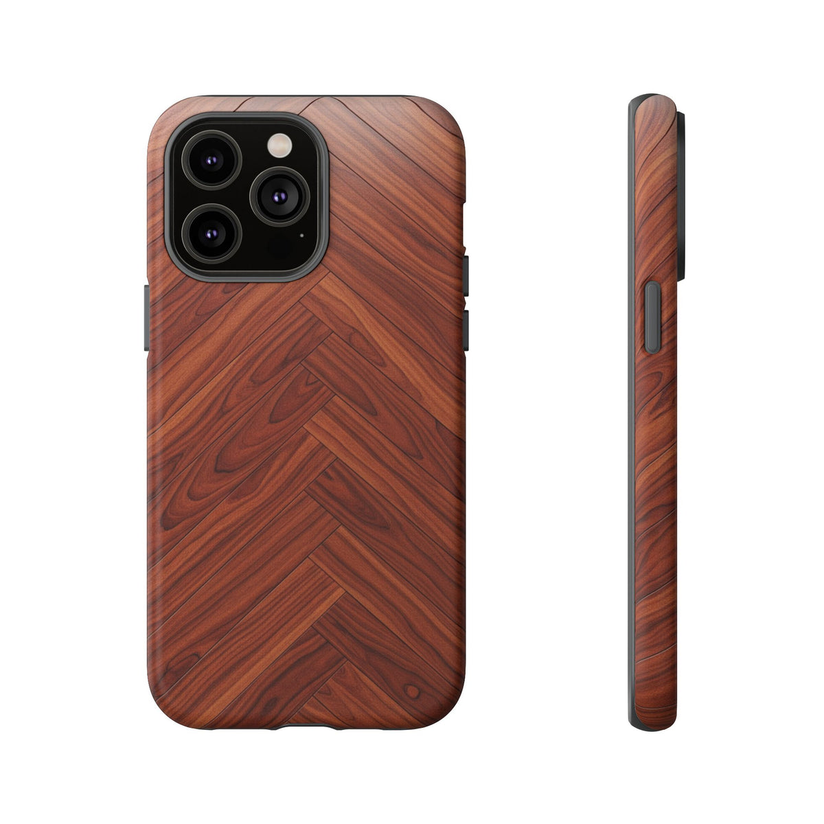 iPhone Tough Cases Phone Cases for iPhone 14\15\16\17 – Dual Layer, Matte/Glossy Finish, Wireless Charging Compatible. Tough Phone Case — Plastic Herringbone Walnut Protective Cover