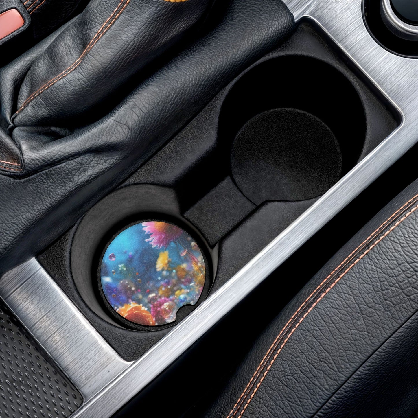 Soapstone Car Coaster — Dreamy Floral Galaxy Car Cup Holder Coaster