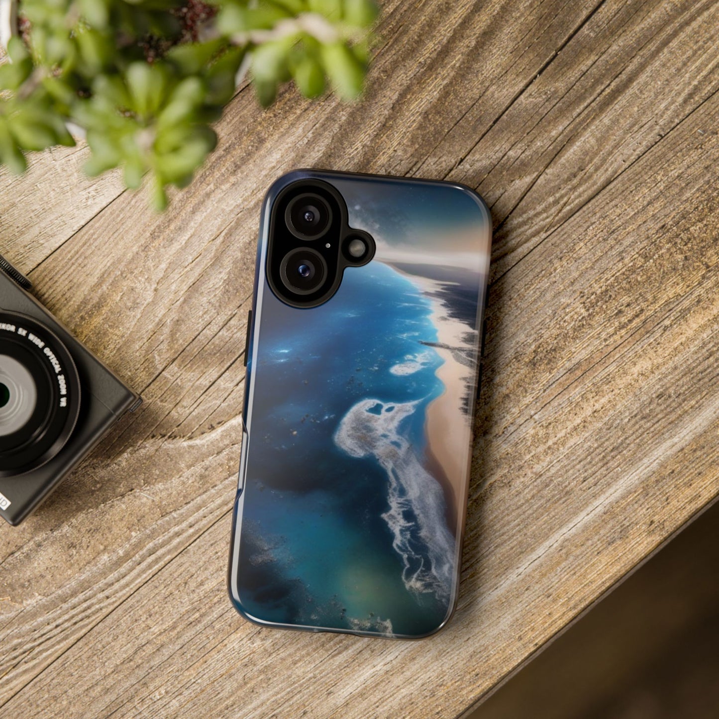 iPhone Tough Case Phone Case for iPhone 14\15\16 – Dual Layer, Matte/Glossy Finish, Wireless Charging Compatible, Ocean Waves Phone Case - Tough and Stylish Protection for Beach Lovers