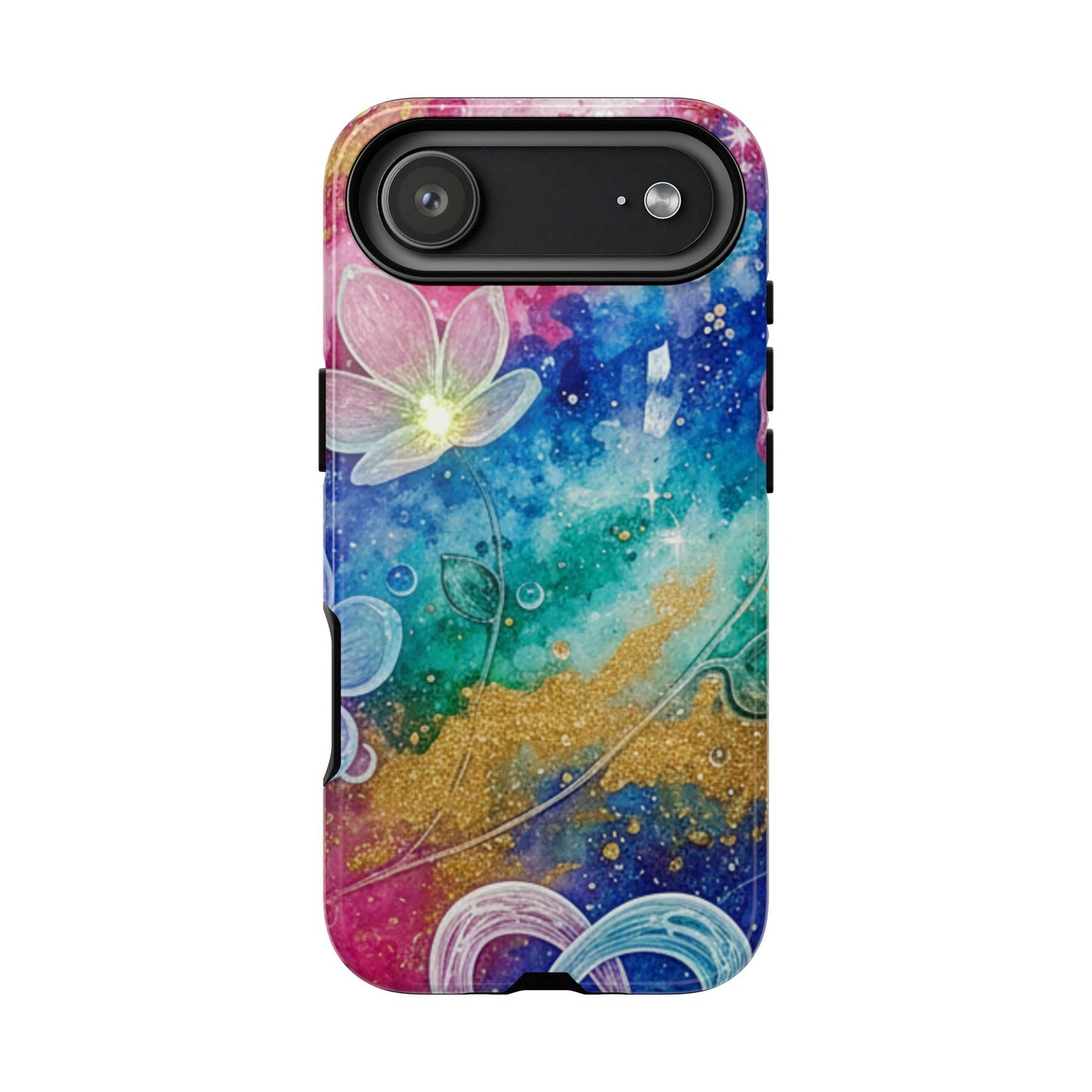 iPhone Tough Cases, iPhone 17 phone case, Phone Cases for iPhone 14\15\16\17 – Dual Layer, Matte/Glossy Finish, Wireless Charging Compatible, Galaxy Floral Tough Phone Case — Colorful Bubbles Design