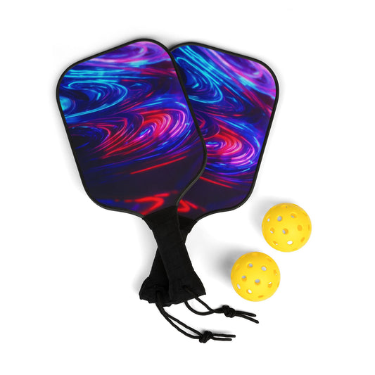 Pickleball Kit – Durable Wooden Paddles, Portable Set with Balls & Carry Bag for All Skill Levels - Perfect for Outdoor Fun! Vibrant Pickleball Paddle Set with Balls | Colorful Swirl Design for Active Players