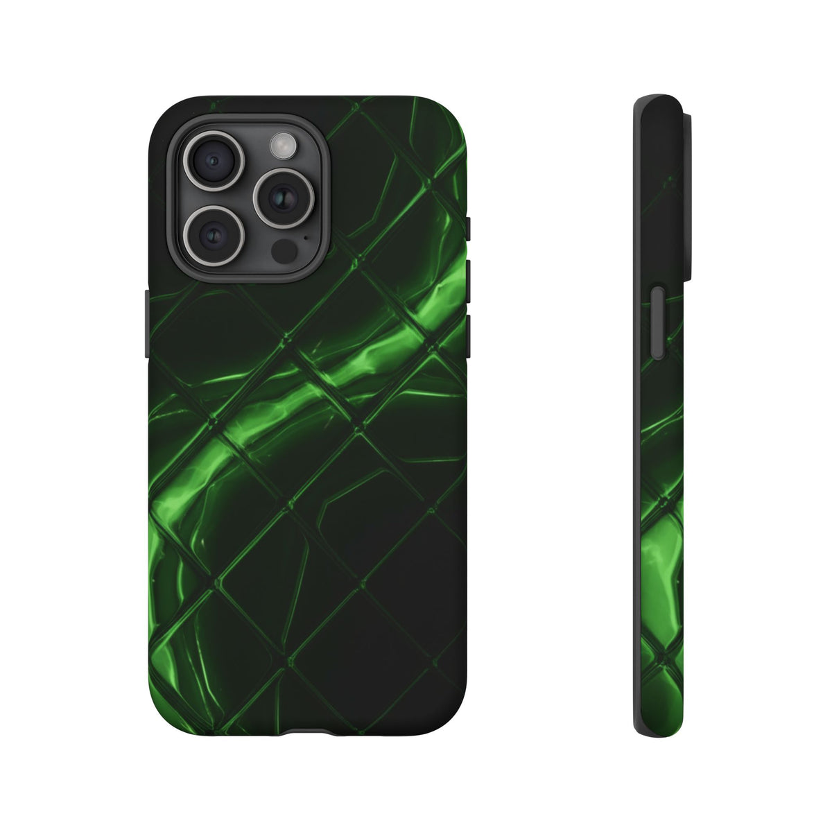iPhone Tough Cases Phone Cases for iPhone 14\15\16\17 – Dual Layer, Matte/Glossy Finish, Wireless Charging Compatible. Green Neon Grid Phone Case — Protective Tough Case with Abstract Glow Design