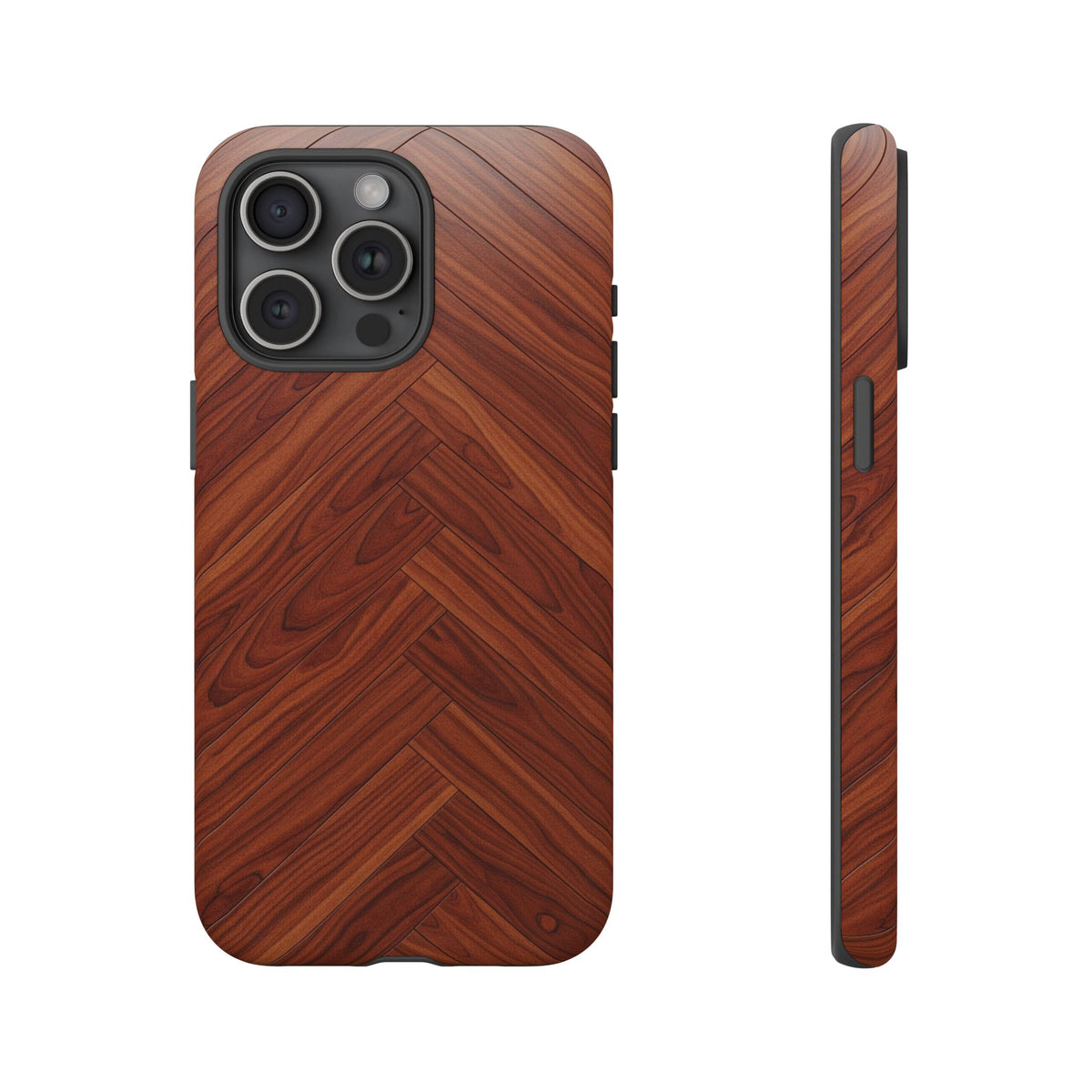iPhone Tough Cases Phone Cases for iPhone 14\15\16\17 – Dual Layer, Matte/Glossy Finish, Wireless Charging Compatible. Tough Phone Case — Plastic Herringbone Walnut Protective Cover