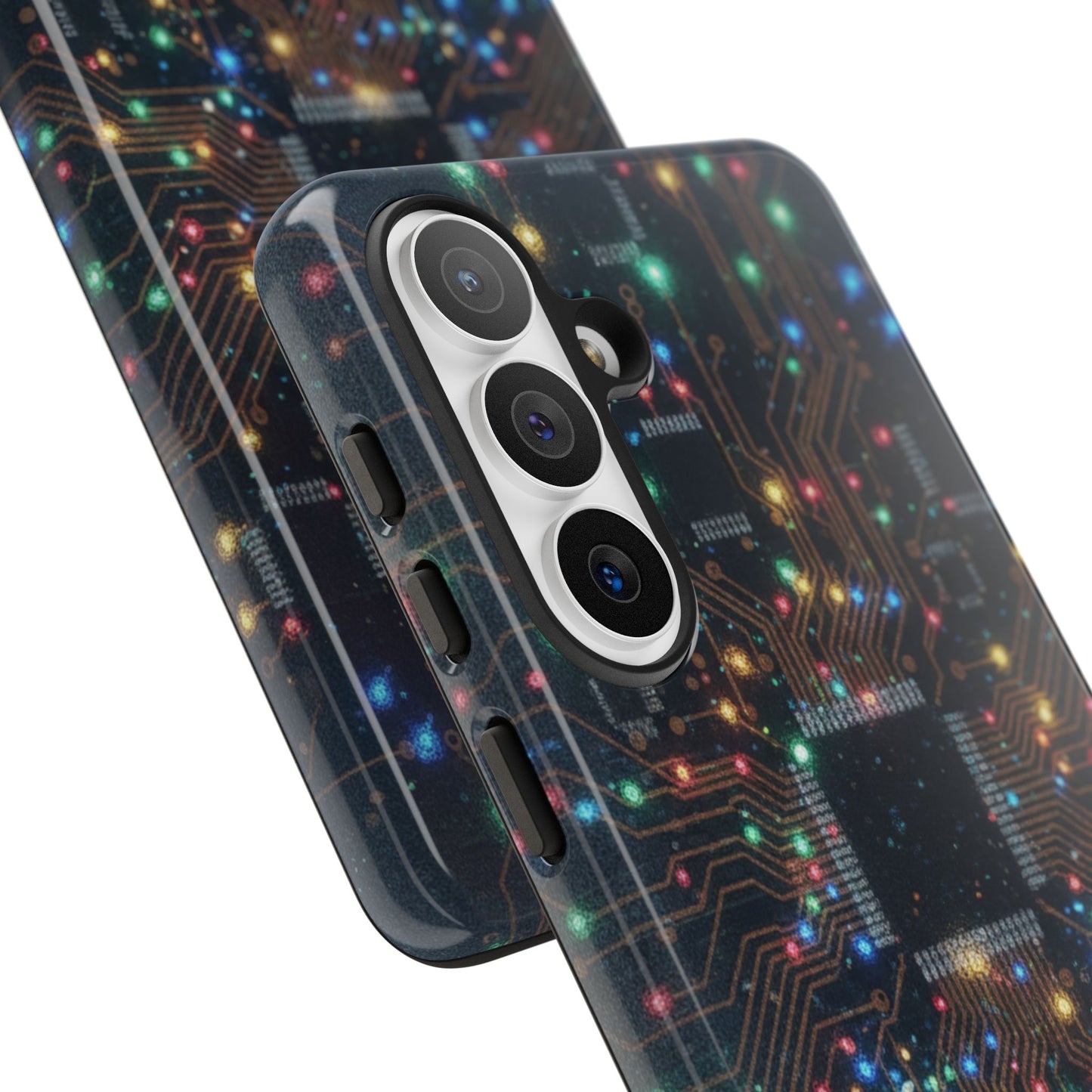Tough Cases Phone Cases for Samsung Galaxy S25/S24/S23/S22 – Dual Layer, Matte/Glossy Finish, Wireless Charging Compatible, Circuit Board Glow Phone Case — Techy Microchip LED Design