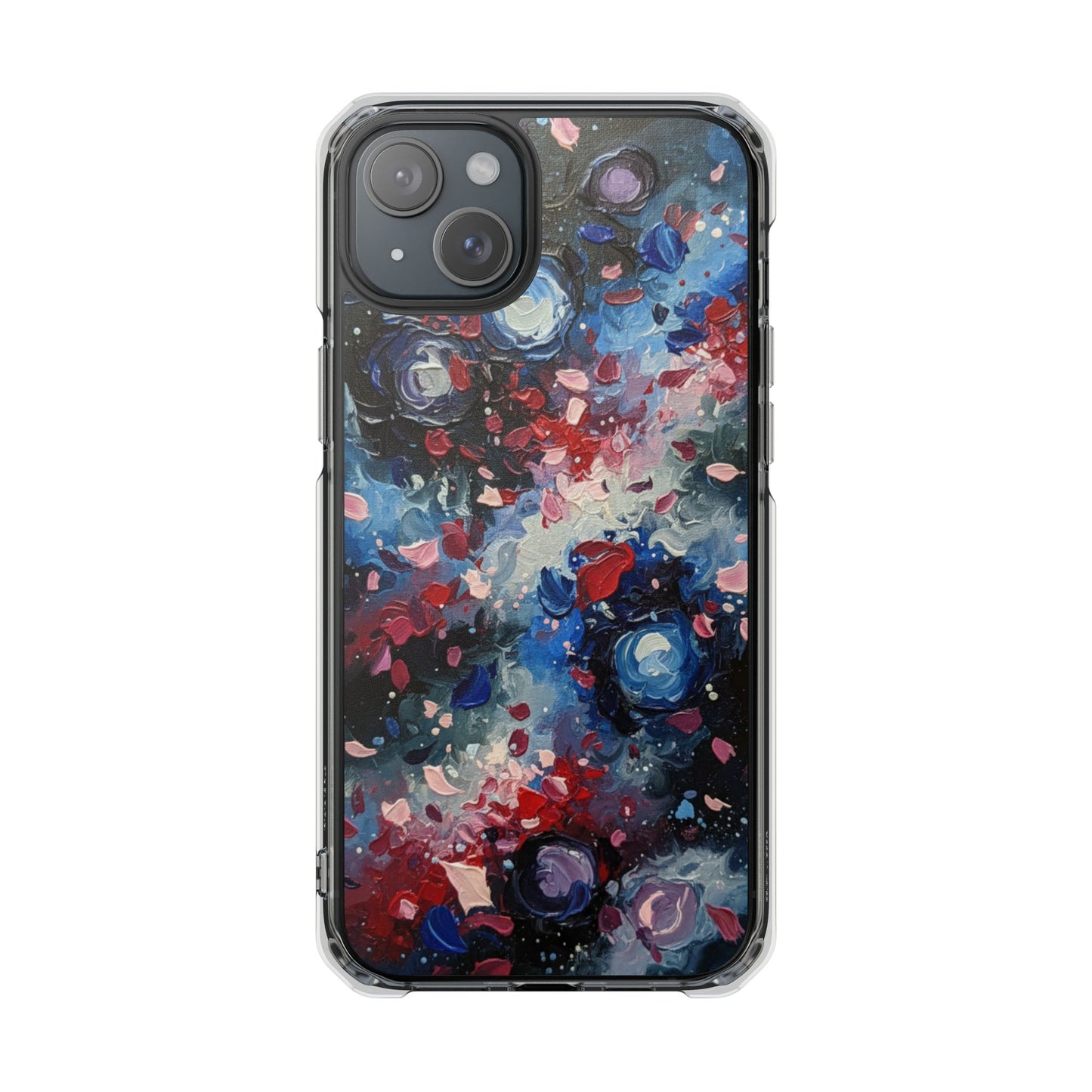 Magnetic Impact Phone Case for iPhone 17/16/15/14 Clear Magnetic Impact Phone Case — Abstract Red & Blue Galaxy Design