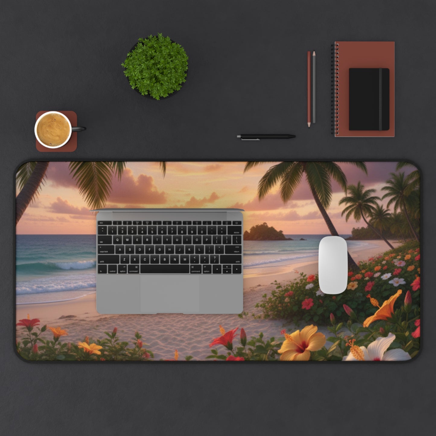 Large Gaming Mouse Pad – Premium Mouse Pad & Tech Accessory for Home & Office, Premium Desk Mat, Gaming Mouse Pad, Non-slip, Tropical Sunset Beach Desk Mat — Scenic Palm Tree & Hibiscus Mouse Pad