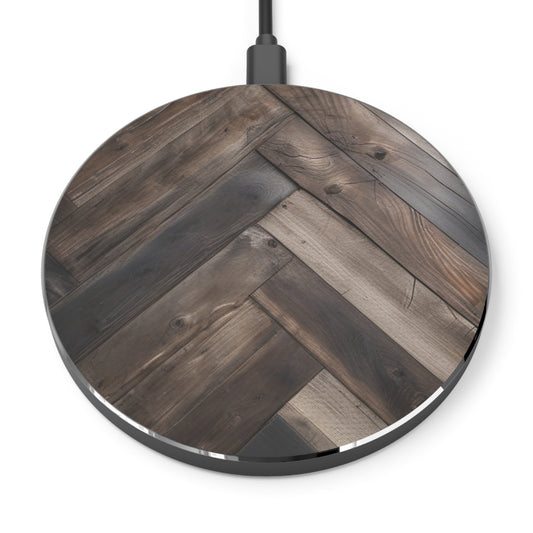Wireless Charger — Look of Rustic Wood Herringbone Fast Charging Pad, Qi Wireless Charging Compatible for Convenient Cable-Free Power