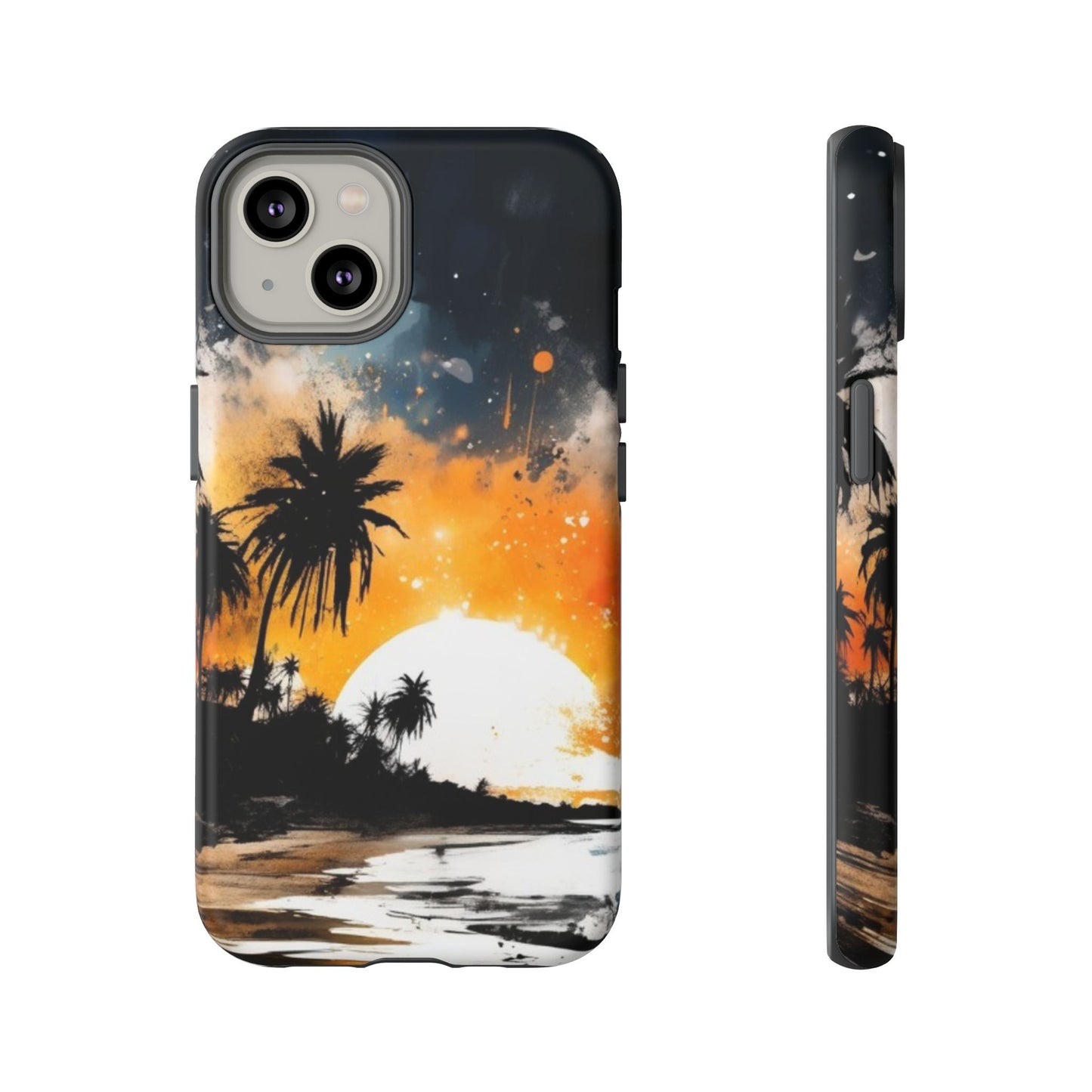 iPhone Tough Cases Phone Case for iPhone 14/15/16/17– Dual Layer, Matte/Glossy Finish, Wireless Charging Compatible, Tropical Sunset Design, Beach Lover Gift, Custom Phone Cover, Summer Vibes, Vacation Essentials
