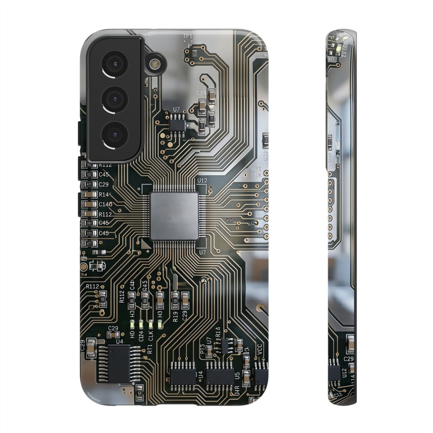 Tough Cases Phone Cases for Samsung Galaxy S25/S24/S23/S22 – Dual Layer, Matte/Glossy Finish, Wireless Charging Compatible, Circuit Board Phone Case — Tech Circuitry Protective Phone Cover