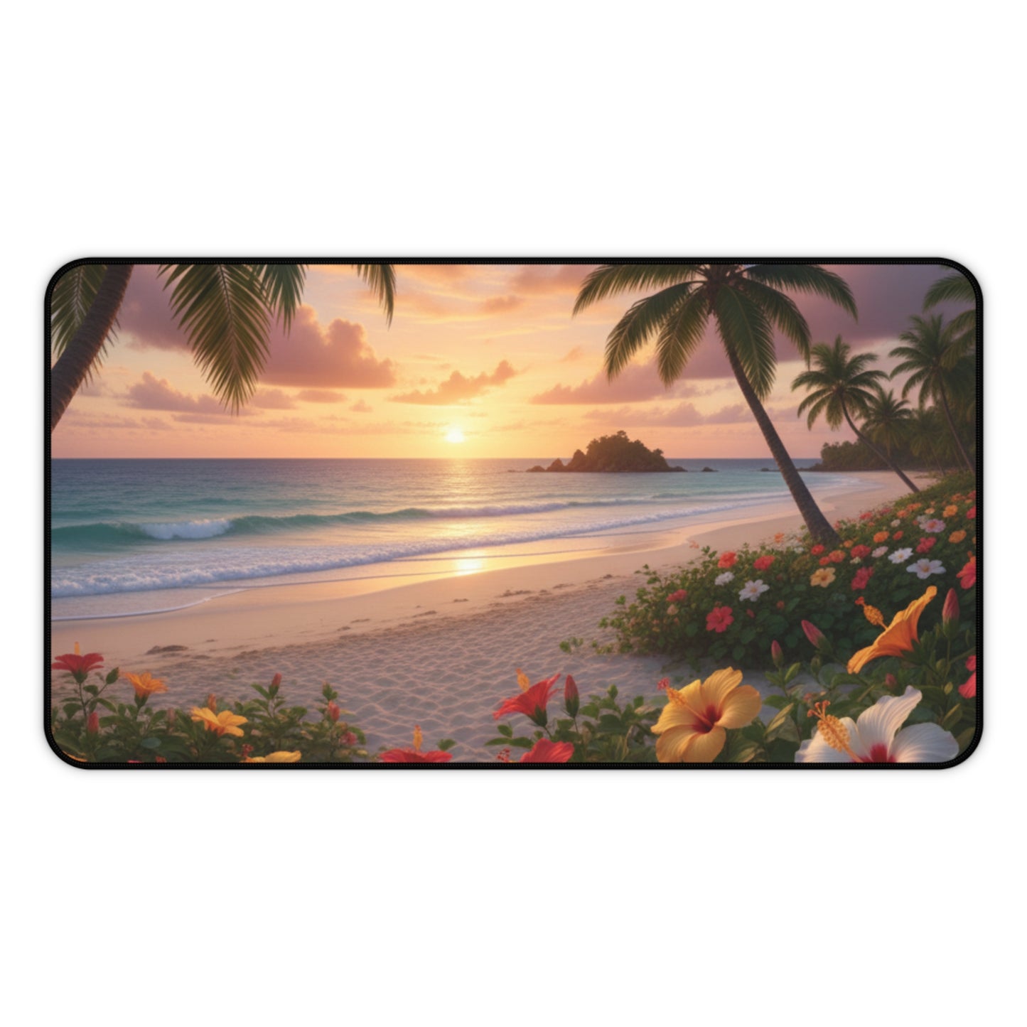 Large Gaming Mouse Pad – Premium Mouse Pad & Tech Accessory for Home & Office, Premium Desk Mat, Gaming Mouse Pad, Non-slip, Tropical Sunset Beach Desk Mat — Scenic Palm Tree & Hibiscus Mouse Pad