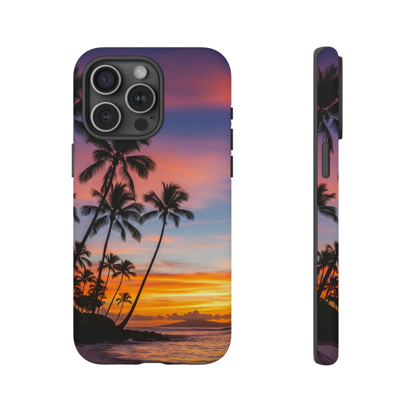 iPhone Tough Cases Phone Cases for iPhone 14\15\16\17 – Dual Layer, Matte/Glossy Finish, Wireless Charging Compatible, Tropical Sunset Phone Case — Palm Tree Beach iPhone Case, iPhone 17 Protective Case
