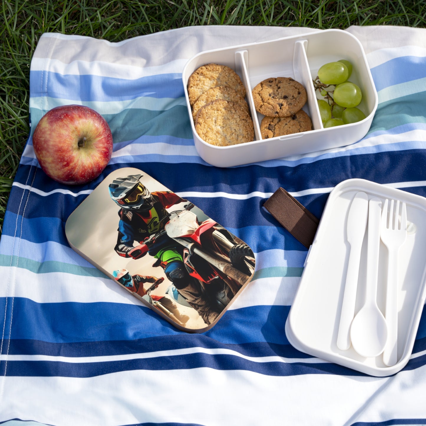 Stylish Bento Box Lunchbox – Portable, Designer Food Container with Wooden Lid & Two Moveable Compartments for Work, School & Picnics, Bento Lunch Box - Perfect for Adventurers & Riders