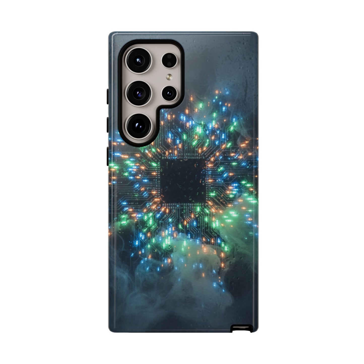 Tough Cases for Samsung Galaxy S25/S24/S23/S22 – Dual Layer, Matte/Glossy Finish, Wireless Charging CompatibleGalaxy, Circuit Phone Case — Colorful Microchip Glow Protective Tough Case