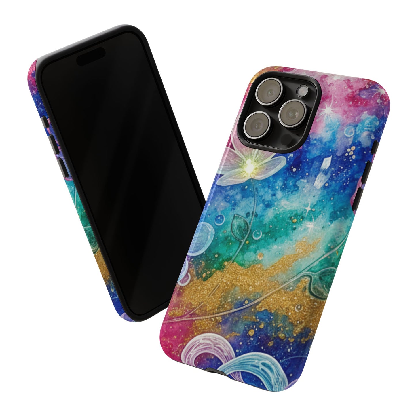 iPhone Tough Cases, iPhone 17 phone case, Phone Cases for iPhone 14\15\16\17 – Dual Layer, Matte/Glossy Finish, Wireless Charging Compatible, Galaxy Floral Tough Phone Case — Colorful Bubbles Design