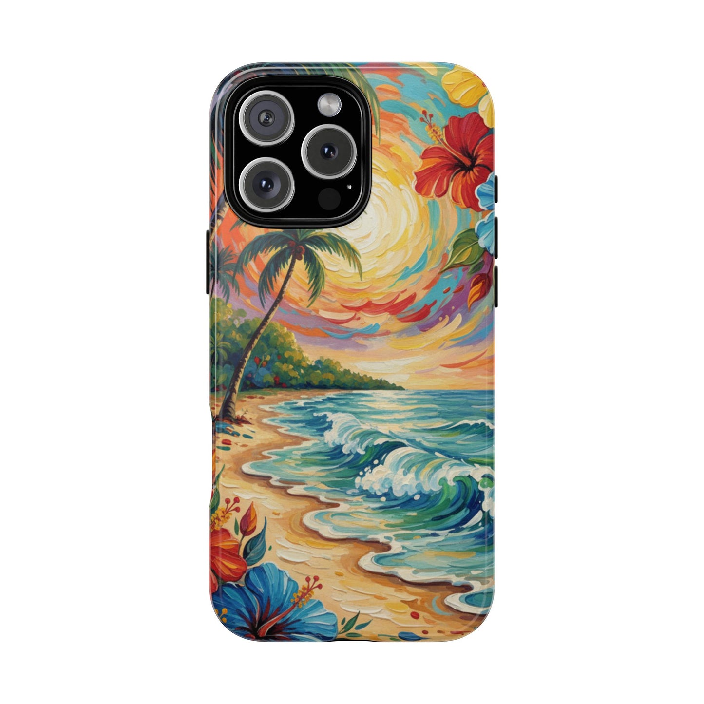 iPhone Tough Cases Phone Cases for iPhone 14\15\16\17 – Dual Layer, Matte/Glossy Finish, Wireless Charging Compatible, Tropical Sunset Phone Case — Beach Palm Tree Protective Tough Case, iPhone 17 protective case