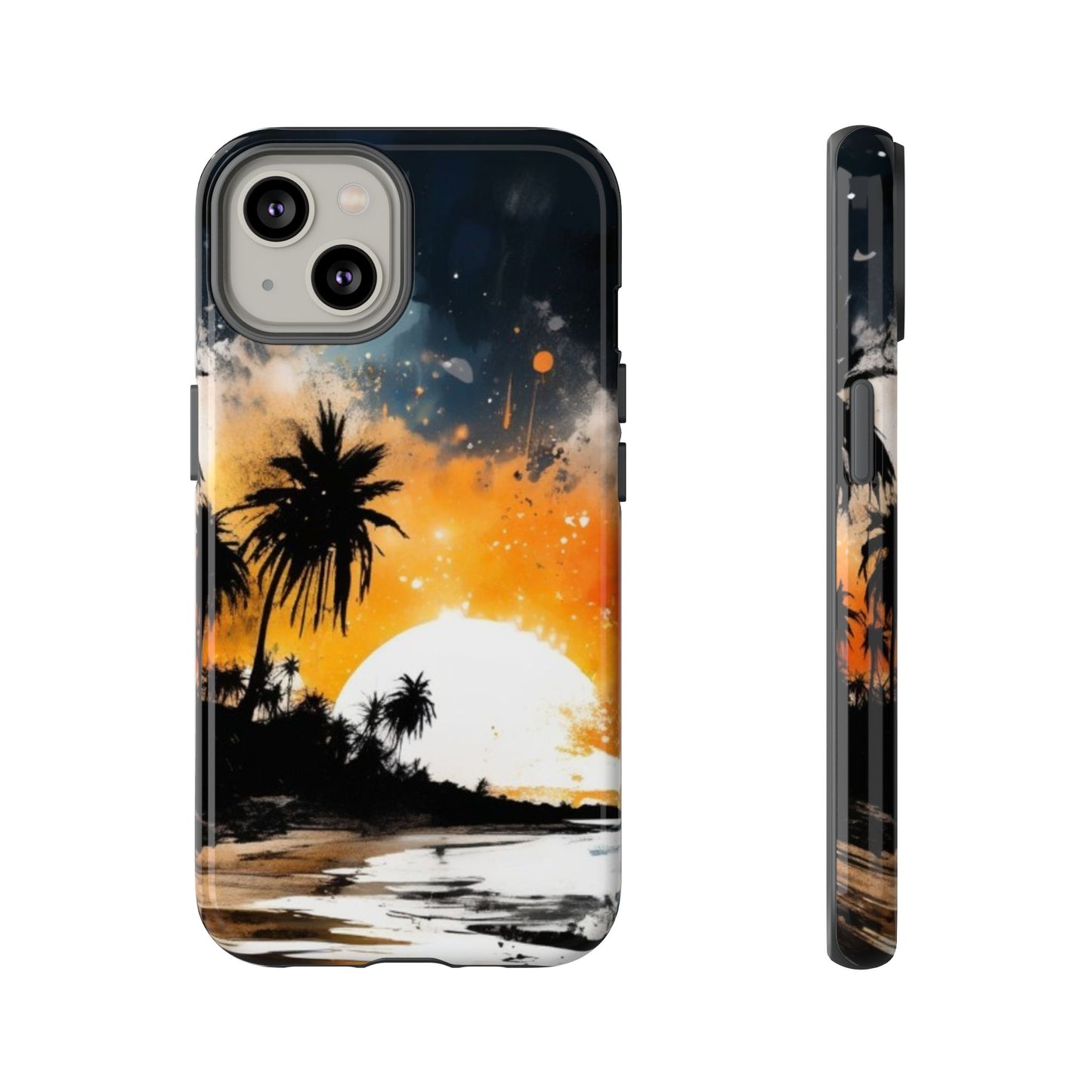iPhone Tough Cases Phone Case for iPhone 14/15/16/17– Dual Layer, Matte/Glossy Finish, Wireless Charging Compatible, Tropical Sunset Design, Beach Lover Gift, Custom Phone Cover, Summer Vibes, Vacation Essentials
