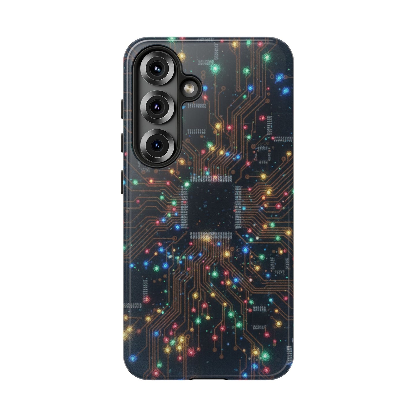 Tough Cases Phone Cases for Samsung Galaxy S25/S24/S23/S22 – Dual Layer, Matte/Glossy Finish, Wireless Charging Compatible, Circuit Board Glow Phone Case — Techy Microchip LED Design